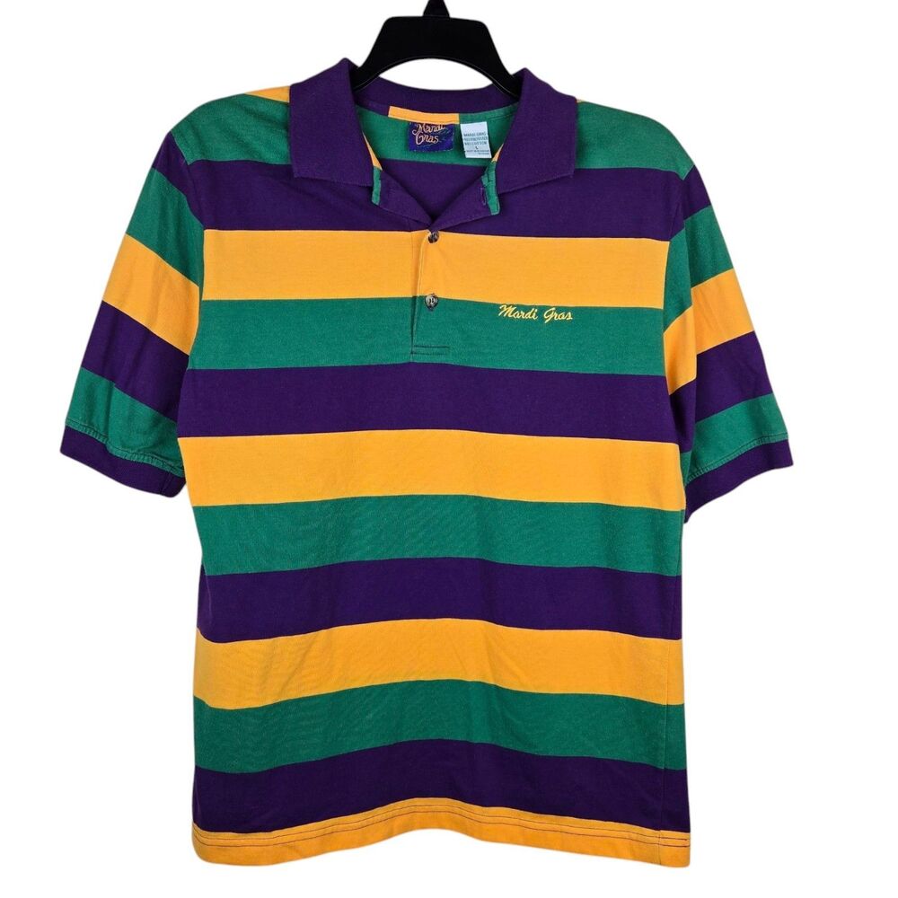 Mardi Gras Polo Shirt Men's Sz L Short Sleeve Striped New Orleans